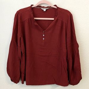 Frye and Co Blouse Top Size Large Popover Red Peasant